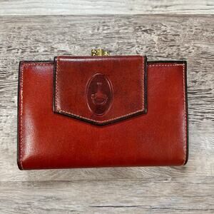 Vintage Brown Cowhide Leather Wallet with Coin Pouch Gold Clasp Grannycore Style